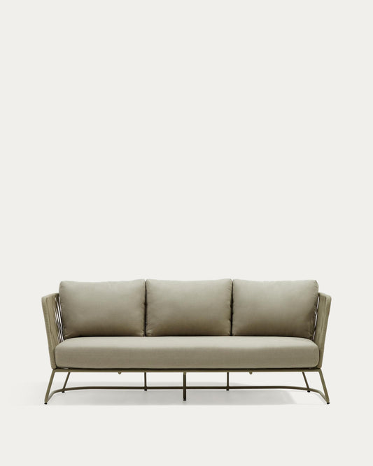 Saconca 3-seater outdoor sofa made of cord and green galvanised steel, 189 cm