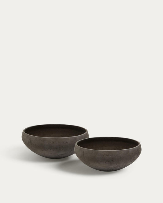Set of 2 Nura terracotta cement-effect planters Ø55 cm