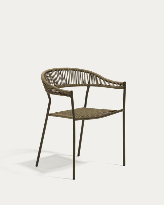 Futadera stackable outdoor chair in green synthetic cord and green painted steel
