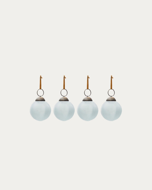 Talve set of 4 Christmas baubles made of white recycled glass, Ø 6 cm