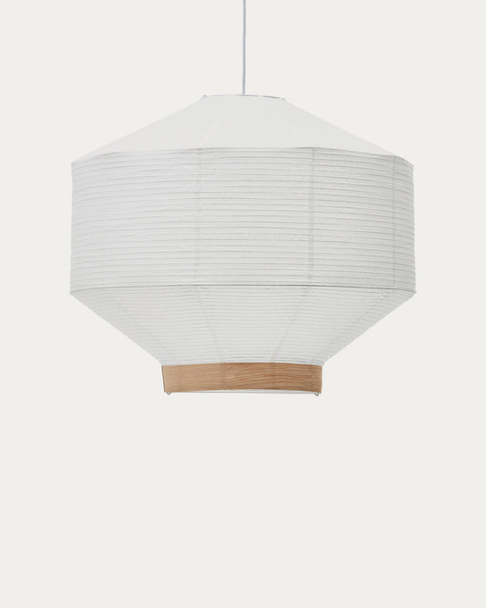 Hila ceiling lamp screen in white paper with natural wood veneer Ø 80 cm