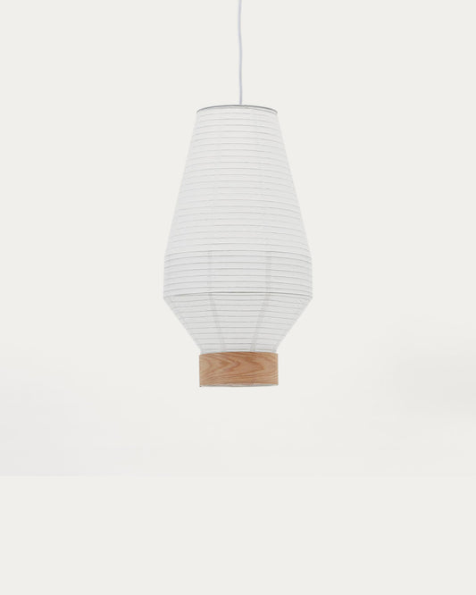 Hila ceiling lamp screen in white paper with natural wood veneer Ø 30 cm