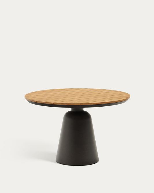 Tudons round outdoor table in aluminium in a grey and teak finish, Ø120 cm FSC 100%