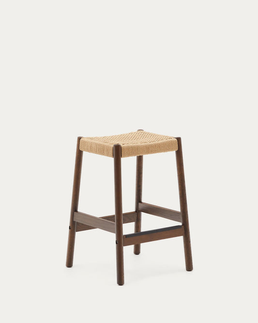 Yalia stool in solid oak wood with walnut finish and rope seat, height 65 cm, FSC Mix Credit