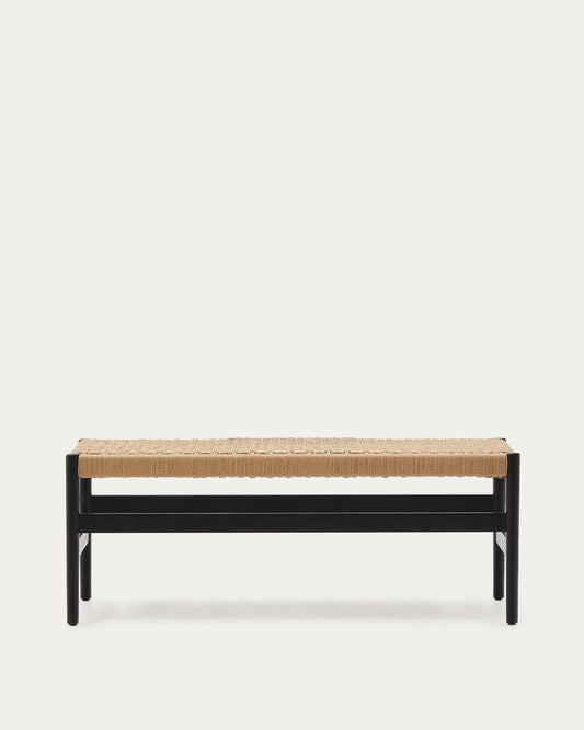 Zaide bench in solid oak wood with black finish and rope seat, 120 cm, FSC Mix Credit