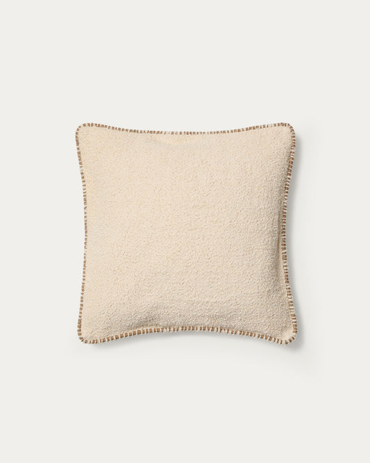 Enari beige cotton cushion cover with contrasting brown trim 50 x 50cm