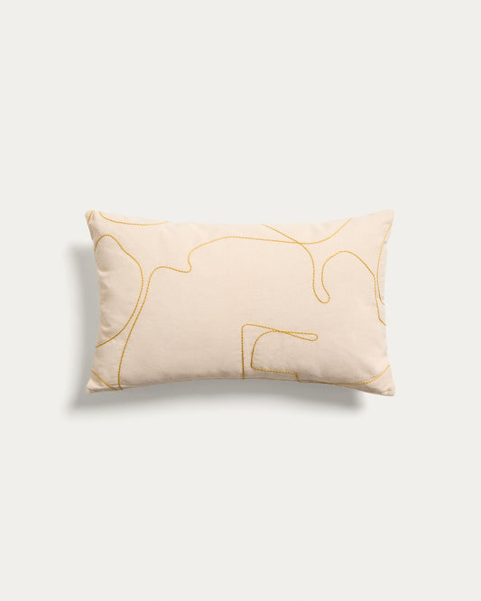 Dibel ecru cotton cushion cover with yellow embroidery detail 30 x 50cm