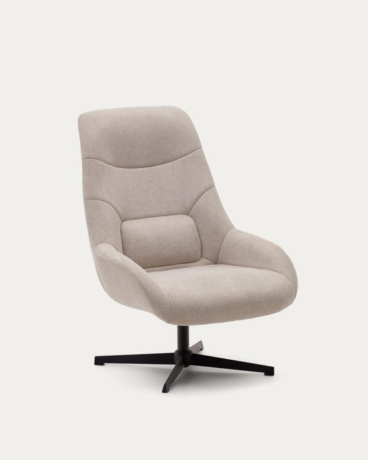 Celida swivel armchair in beige chenille and steel with black finish FSC 100%