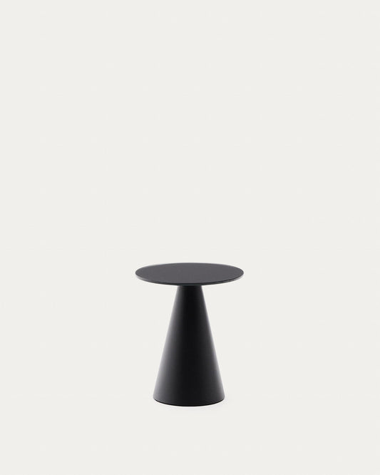 Wilshire side table with frosted tempered glass and steel with matt black painted finish Ø35cm