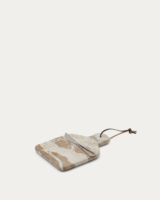 Emilse small cutting board and beige marble knife set
