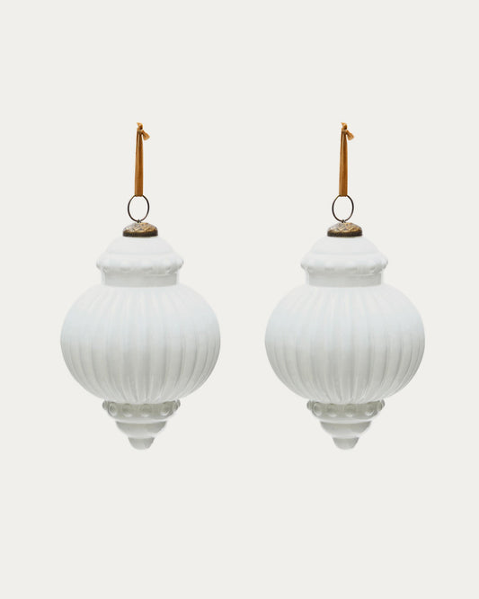 Irlo set of 2 Christmas baubles made of white recycled glass, Ø 13 cm