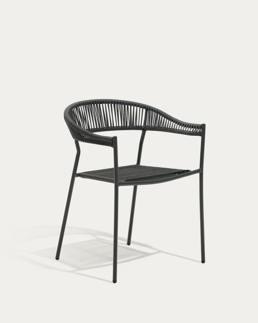 Futadera stackable outdoor chair in grey synthetic cord and grey painted steel