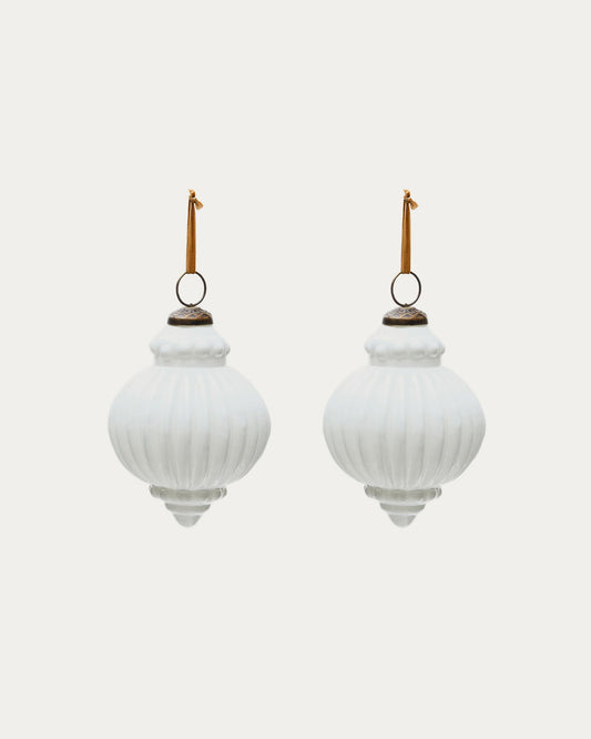 Irlo set of 2 Christmas baubles made of white recycled glass, Ø 10 cm