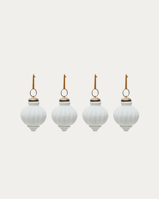 Irlo set of 4 Christmas baubles made of white recycled glass, Ø 8 cm