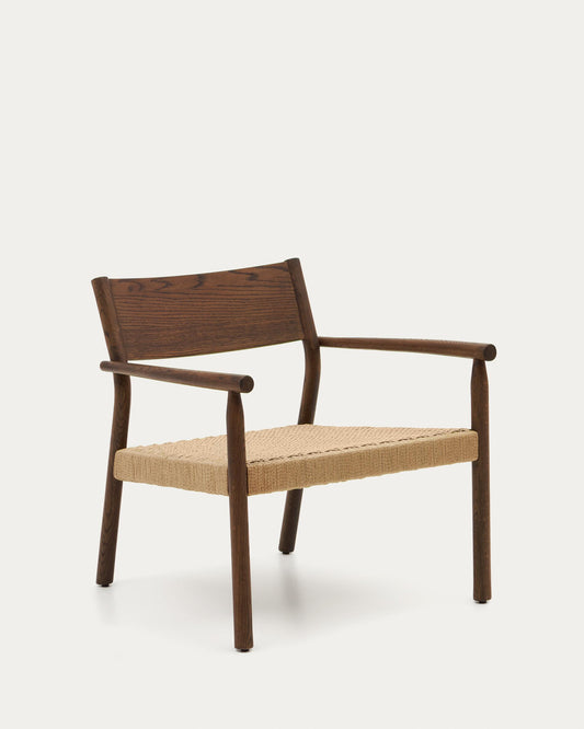 Yalia armchair in solid oak wood with walnut finish and paper rope seat FSC Mix Credit