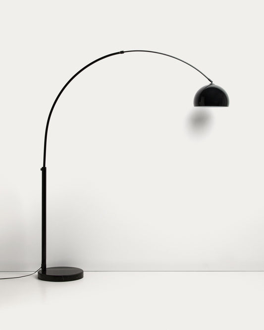 Madali floor lamp in steel with glossy black finish and black marble
