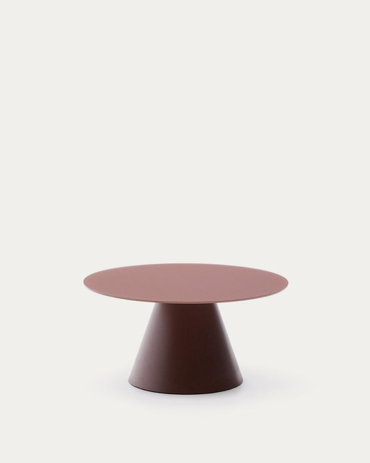 Wilshire coffee table with frosted tempered glass and matt terracotta painted steel finish Ø80cm