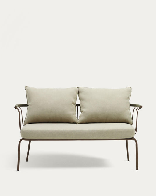 Salguer sofa in green cord and steel with a brown painted finish, 134 cm