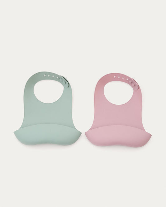 Lili set of two bibs in pink and turquoise silicone
