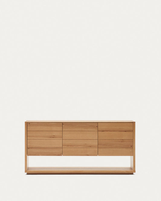 Alguema sideboard with 3 doors in oak veneer with natural finish, 151 x 73 cm