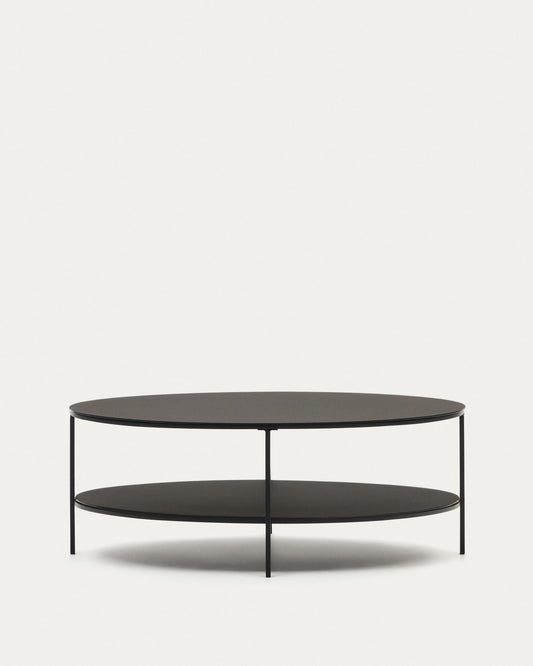 Fideia tempered glass and metal coffee table with a glossy black finish, Ø 110 cm