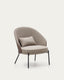 Eamy light brown armchair in an ash wood veneer with a walnut finish and black metal