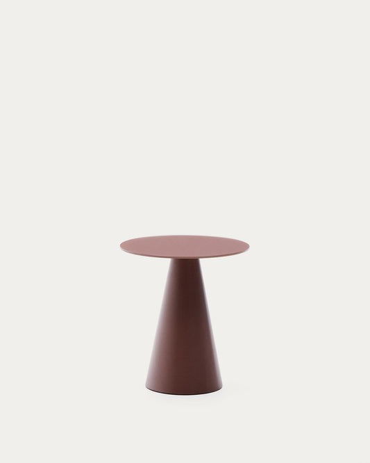 Wilshire side table with frosted tempered glass and matt terracotta painted steel finish Ø50cm