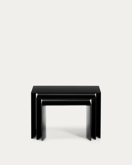 Litto set of 3 black, lacquered MDF nesting tables 60 x 40 / 51 x 36 / 42 x 31 cm