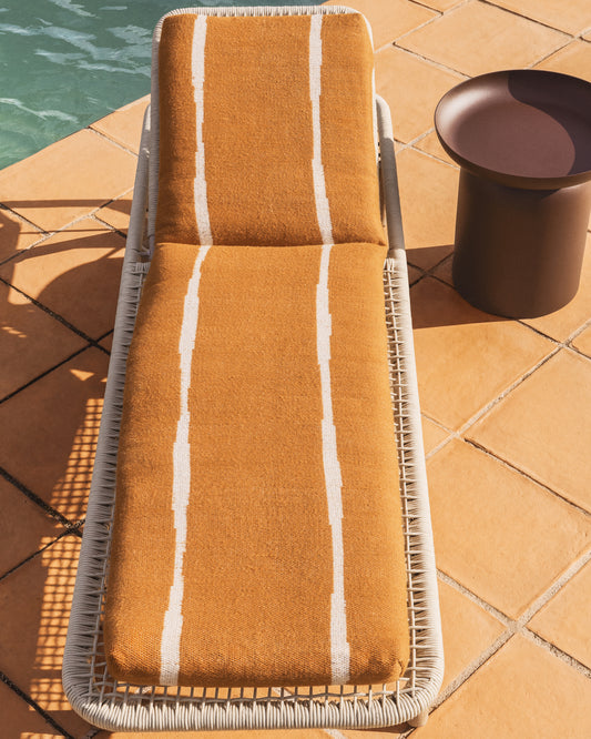 Daila orange 100% PET sun lounger cushion with Ikat graphic 50 x 175cm