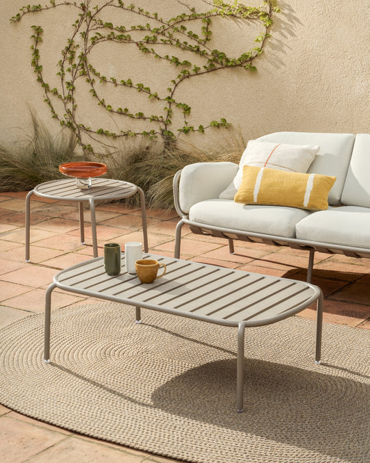 Joncols outdoor coffee table in aluminium with taupe painted finish Ø 113 x 65cm