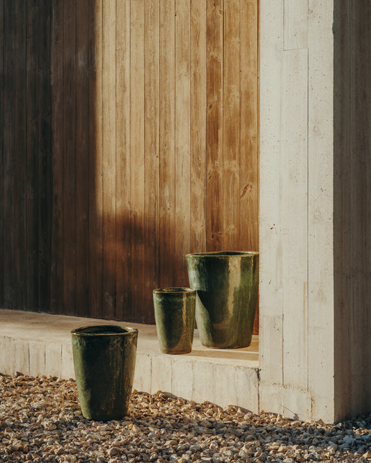 Rotja set of 3 terracotta planters with glazed green finish Ø 26 / 35 / 47 cm