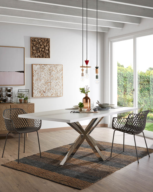 Argo table in melamine with black finish and stainless steel legs, 180 x 100 cm