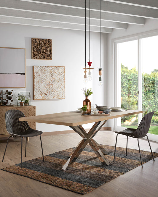 Argo table in melamine with natural finish and stainless steel legs 200 x 100 cm