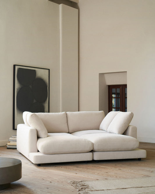 Gala 3-seater sofa with double chaise longue in beige chenille FSC Mix Credit 210cm