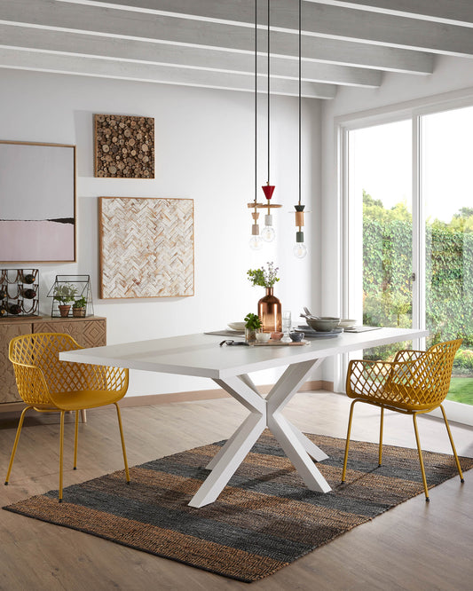 Argo table in melamine with white finish and steel legs with white finish 160 x 100 cm