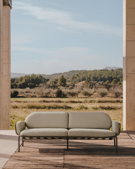 Joncols outdoor aluminium 3 seater sofa with powder coated green finish, 224 cm