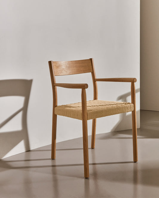 Yalia chair in solid oak wood with natural finish and rope seat FSC Mix Credit