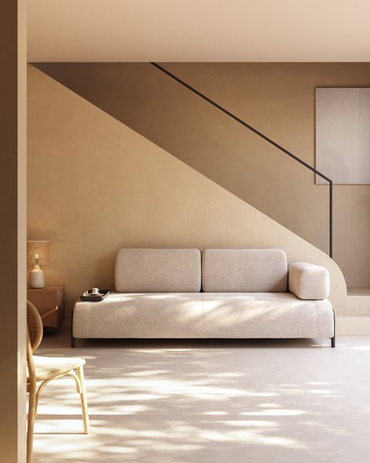 Compo 3 seater sofa with small tray in Beige-Grey, 232 cm