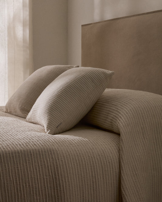 Vindi set of two ecru, 100% cotton cushion covers with fantasy stripes 50 x 50 cm