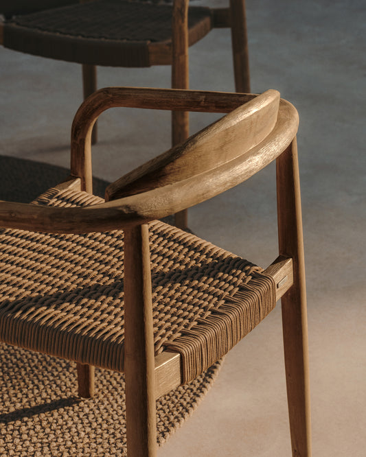 Nina stackable chair in FSC 100% solid acacia wood and beige rope seat