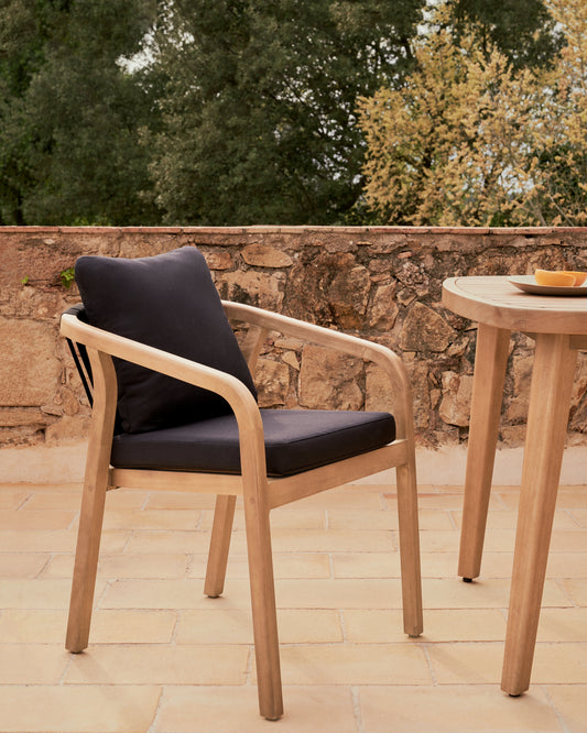 Malaret stackable chair in FSC 100% solid eucalyptus wood and black cord