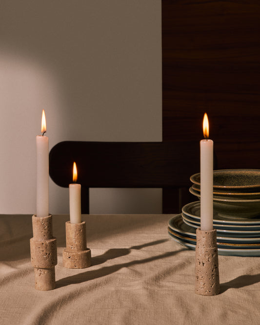 Majid set of 3 beige travertine candle holders
