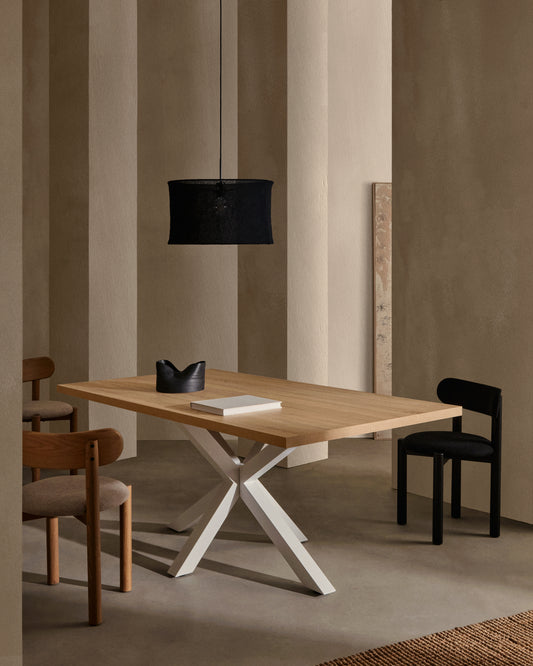Argo table in melamine with natural finish and steel legs with white finish 160 x 100 cm
