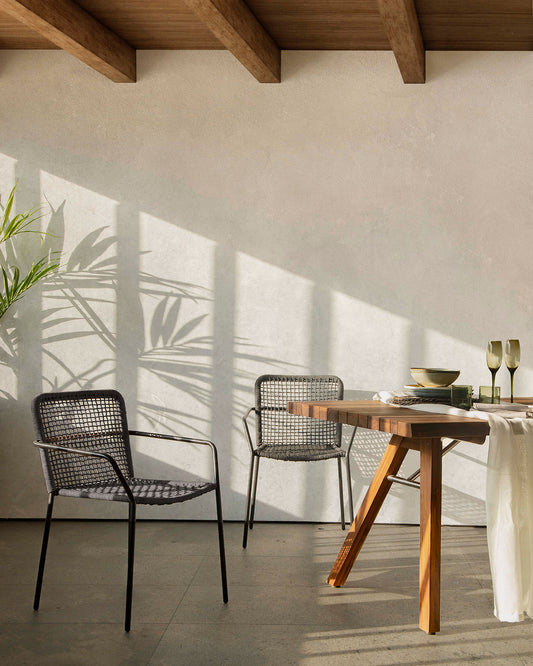 Ellen stackable outdoor chair in black cord and galvanised steel