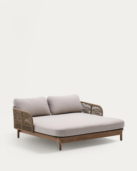Catalina double sun lounger in beige rope cord and FSC 100% solid acacia wood