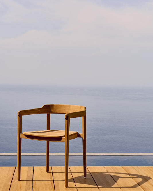 Icaro stackable chair in FSC 100% solid teak wood with natural finish