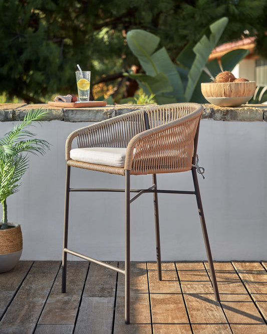 Yanet stool made from beige cord and galvanised steel, height 80 cm