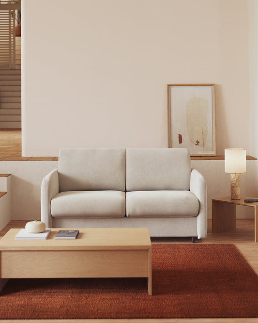 Nuala 2-seater sofa bed in pearl-coloured chenille 184cm
