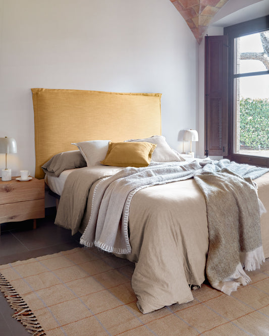 Tanit headboard with removable mustard linen cover for a bed up to 180 cm