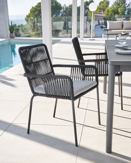 Samanta stackable chair in black cord with galvanised steel legs